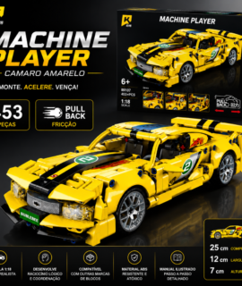 Blocos de Montar Carro Esportivo Machine Player Camaro Amarelo JMIX Com Ficção (Pull Back) - 453 Peças