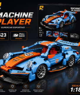 Blocos De Montar Carro Machine Player Qman/Keeppley (Estilo Porsche 911 RSR) JMIX  523 Peças com Fricção (Pull Back)
