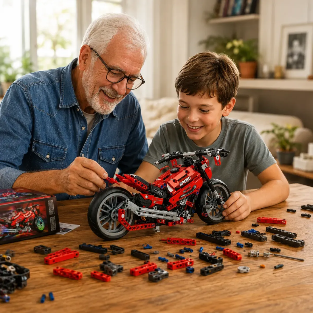 MOTO Motocycle Blocos de Montar Jiqile Vermelha e Preto 432 Pç - Imagem 3