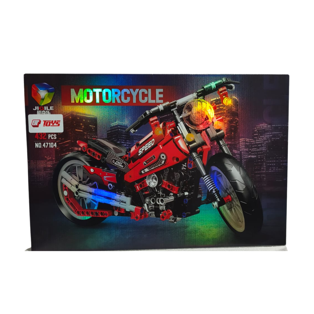 MOTO Motocycle Blocos de Montar Jiqile Vermelha e Preto 432 Pç - Imagem 4
